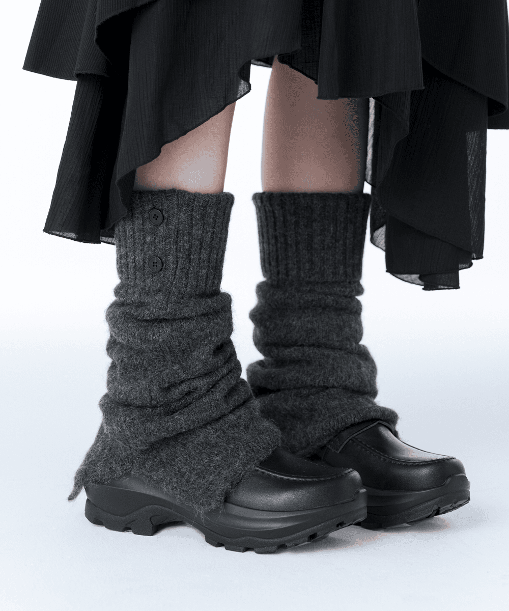Button knit leg warmer CHARCOAL