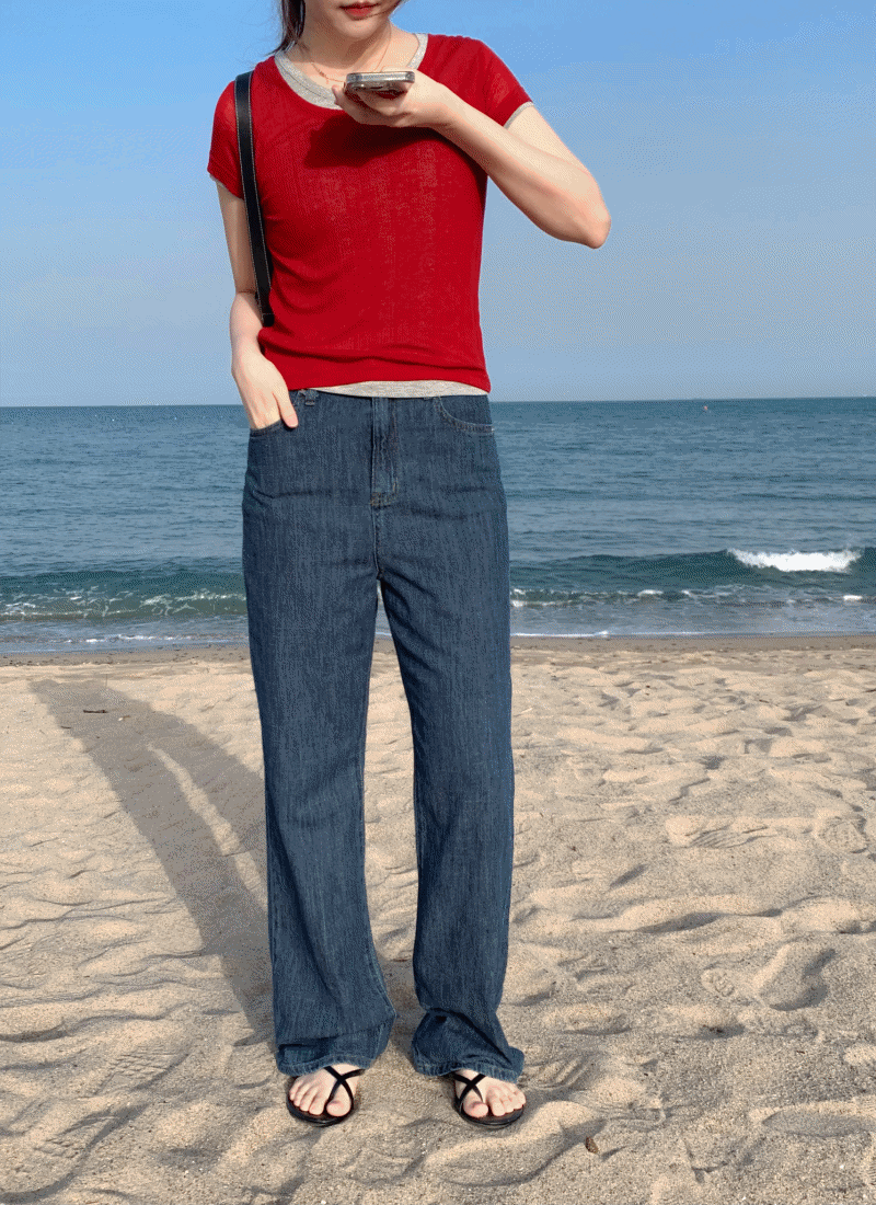 테나 와이드 데님 팬츠 여름 청바지 (진청)_Tena pants