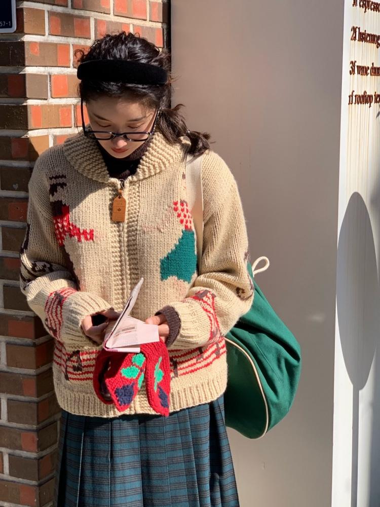 탱고 울100 코위찬 숄 카라 핸드메이드 니트 집업 가디건 2color