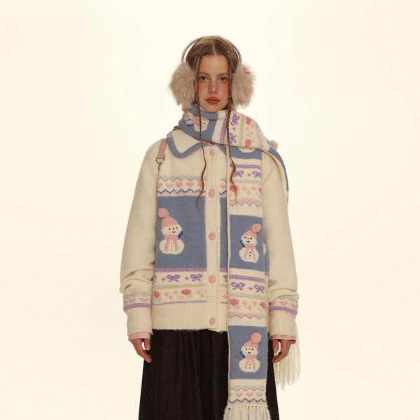 Moromoro skyblue snowman knit muffler