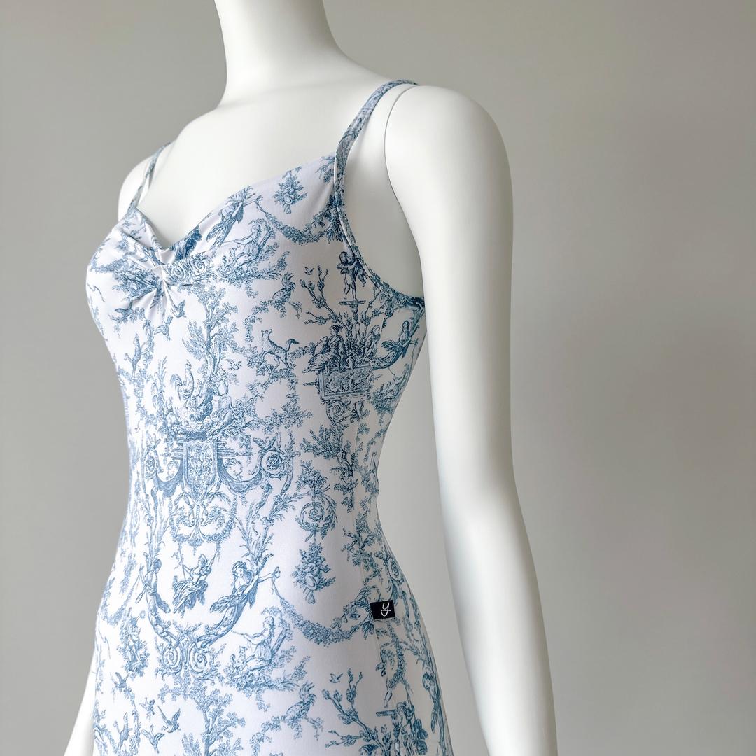 Jouy Camisole Leotard ; French Blue