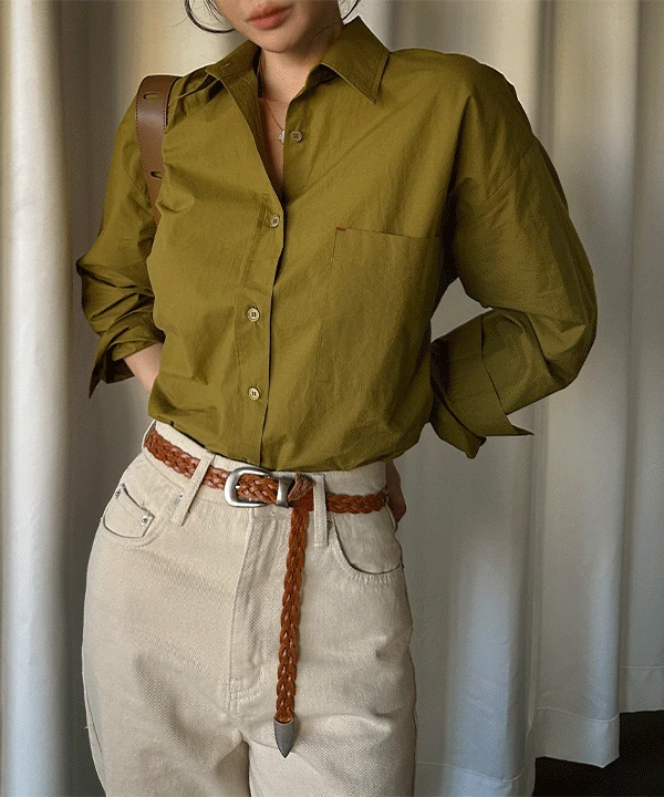 [스티치] 어텀 바택 포인트 오버핏 코튼 셔츠 남방(올리브셔츠, 바택셔츠, 포켓셔츠, 오버핏남방, 출근룩, 하객룩, 가을셔츠, 겨울)