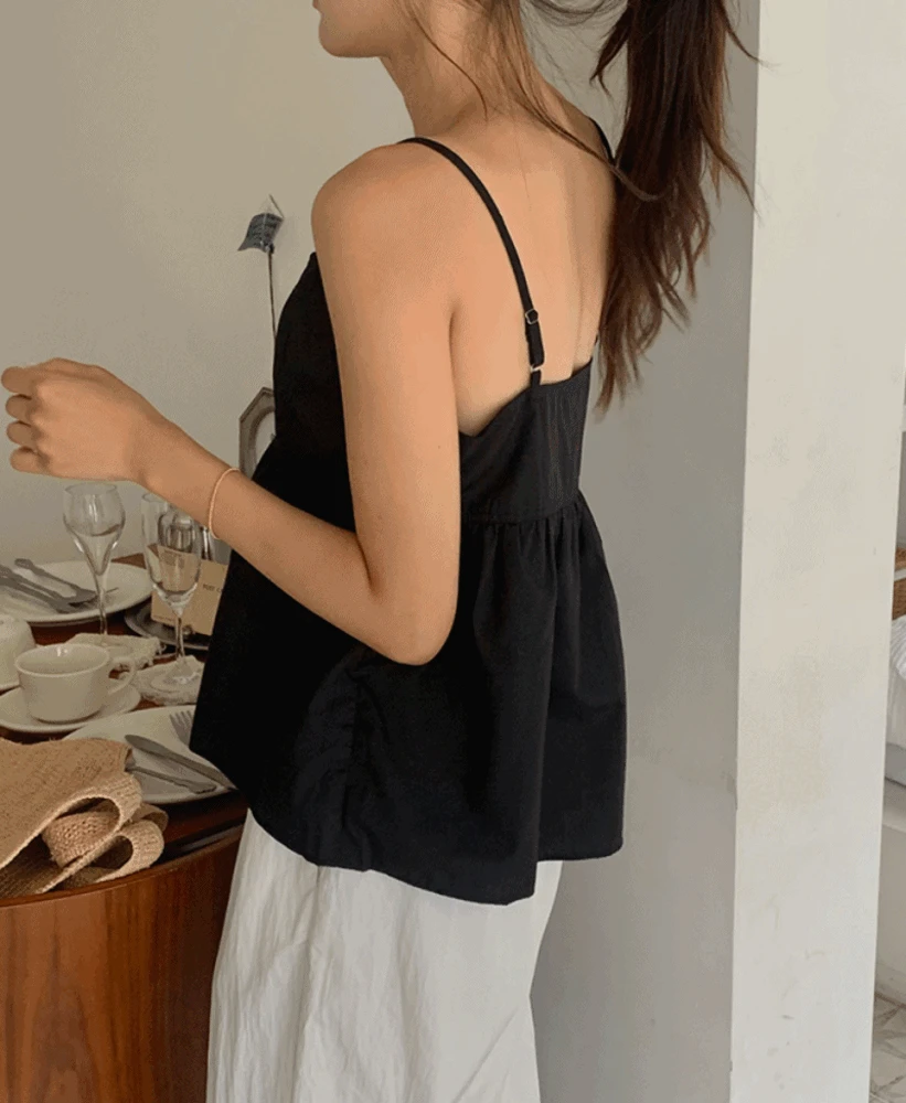 케이시 민소매 끈 나시 프릴 여름블라우스 4color