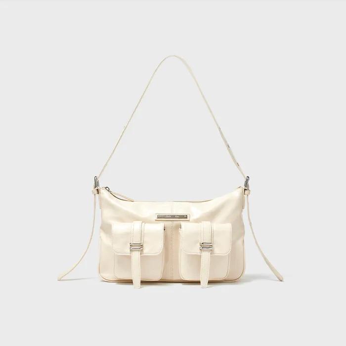 DOUBLE POCKET SHOULDER BAG IN CREAM