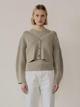 OFF SHOULDER CARDIGAN SET - MINT