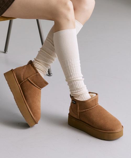 래더 퍼 천연소가죽 플랫폼 미니부츠 2color