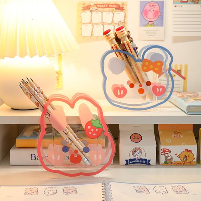 귀여운 아크릴 캐릭터 연필꽂이 브러쉬 수납 사무용품 정리함