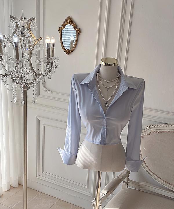 우아르 므떼 크롭 블라우스 /결혼식 하객룩 데이트룩 파티룩 브라이덜샤워 행사룩 셀프웨딩 돌잔치룩 크롭티 크롭블라우스 봄블라우스 봄옷 카라셔츠 크롭셔츠