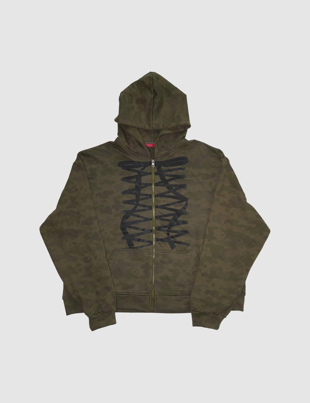 Ribbon hoodie zip up, camo