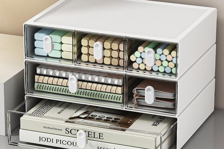 6종 클리어 데스크 정리함 사무용품 수납함 책상 미니 서랍장 데스크 테리어 셋업