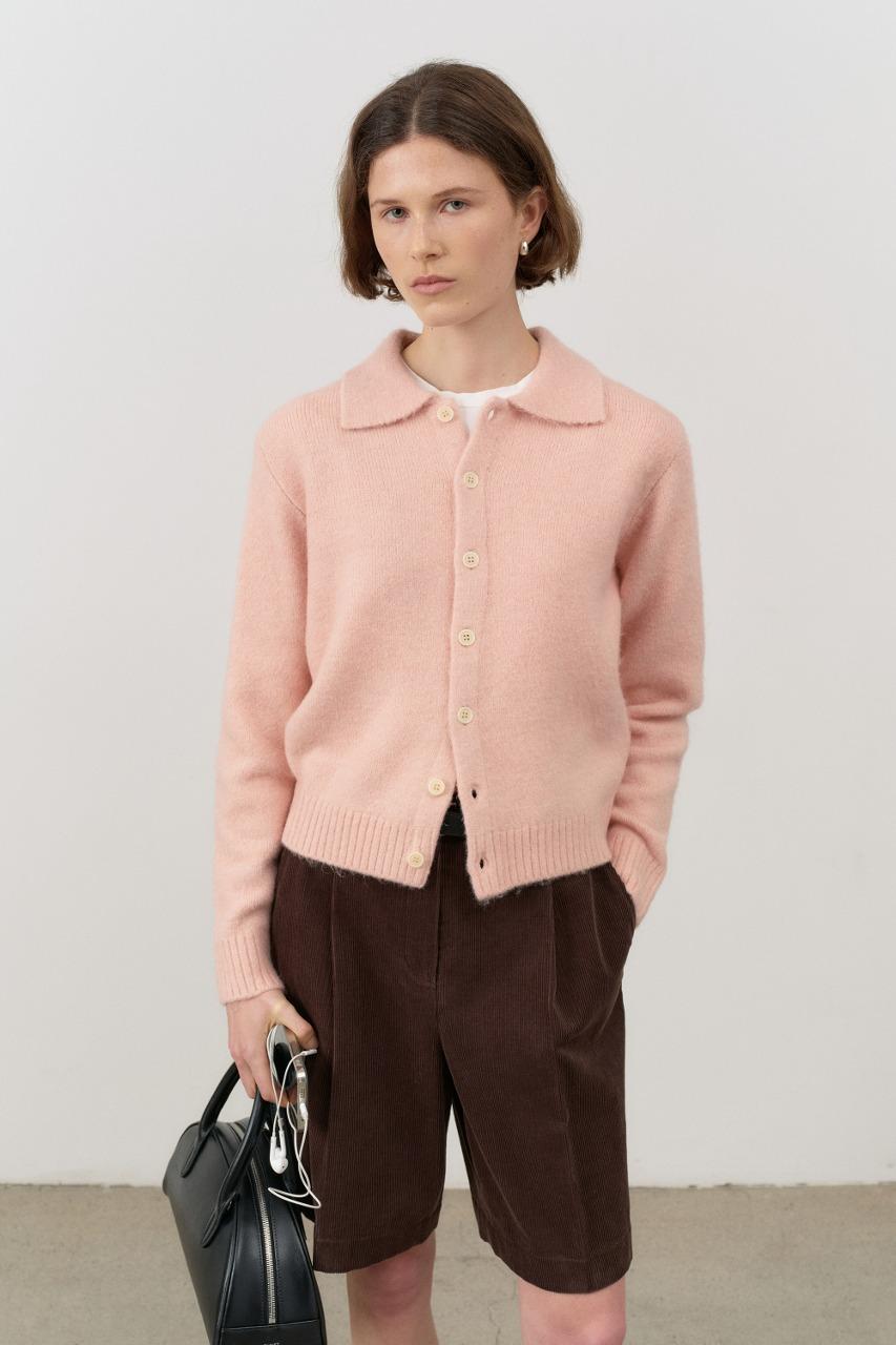 UNISEX OPEN COLLAR KNIT CARDIGAN SOFT PINK