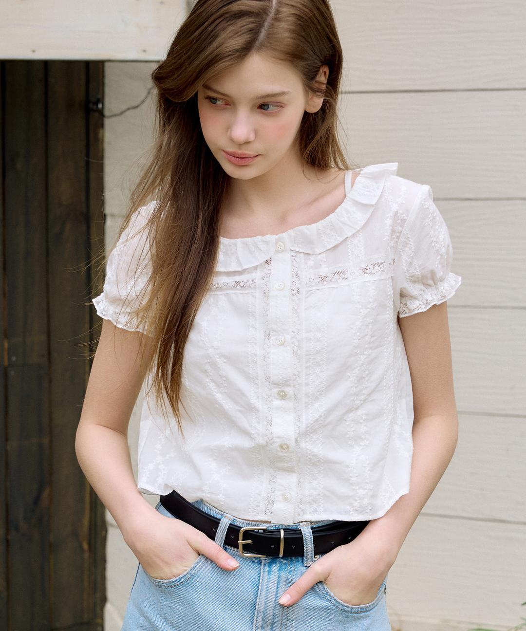 Belle Lace Ruffle Blouse (White)