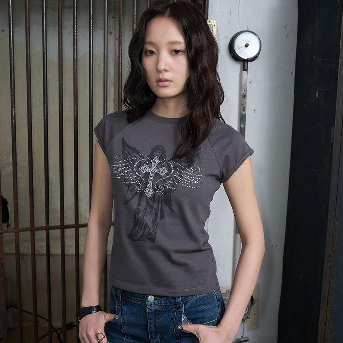 엔젤 윙스 큐빅 하프 티셔츠 [문 그레이]