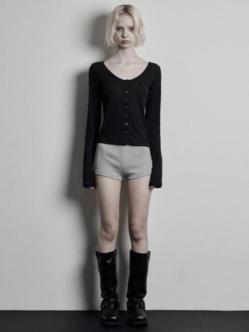 BASIC RIBBED SHORTS, MELANGE GRAY