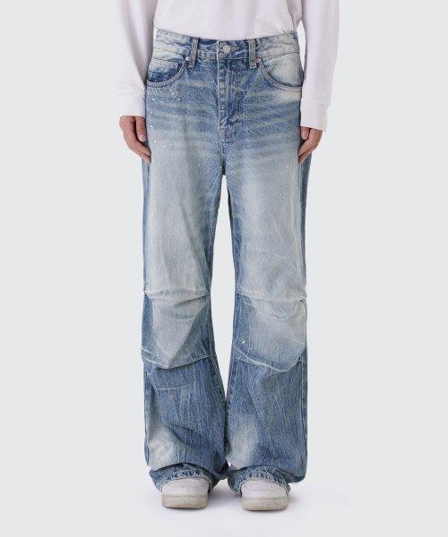 KNEE PLEAT JEANS_LOWELL BLUE