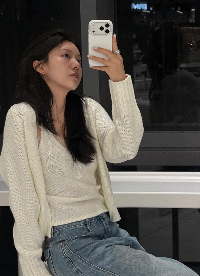 [Spring🎀/가디건set] Monica lace cami cardigan (2color)