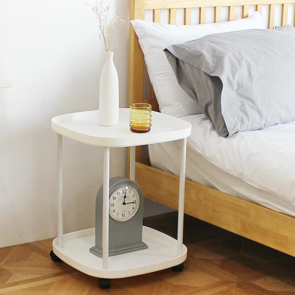 RM디자인 리티 화이트 테이블 이동 선반 바퀴달린 보조 수납 2단 미니 침대 협탁 쇼파