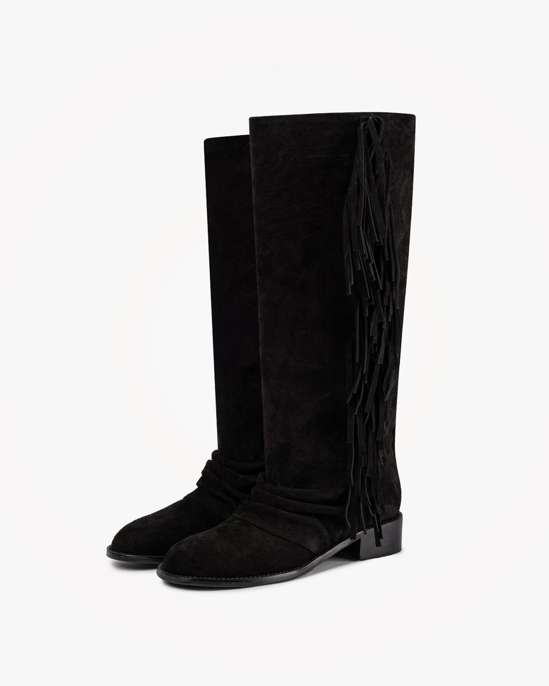 FRINGE DETAIL LONG BOOTS (BLACK)