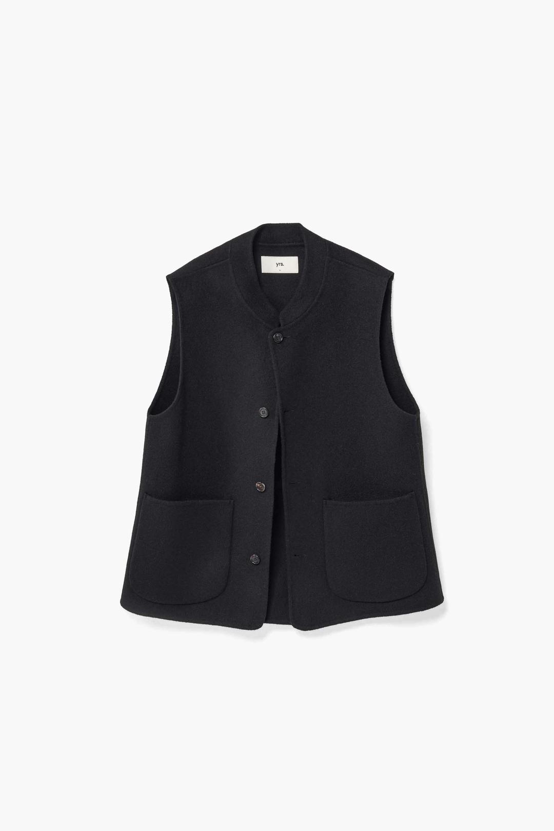 MOTHER / BLACK LIGHT-WEIGHT WOOL HAND-SEWN STAND COLLAR VEST