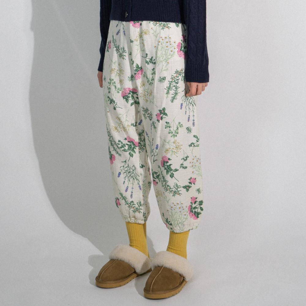 도민 플라워 원마일 웨어 3중 거즈 밴딩 조거 팬츠