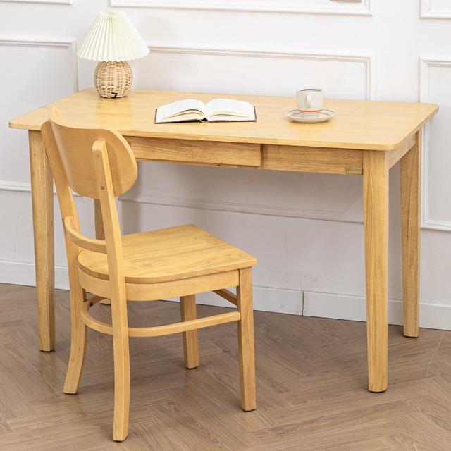 바네스데코 로이든 고무나무 원목 일자형 책상 테이블 세트 1200/1500/1800 (라이트브라운, 브라운)