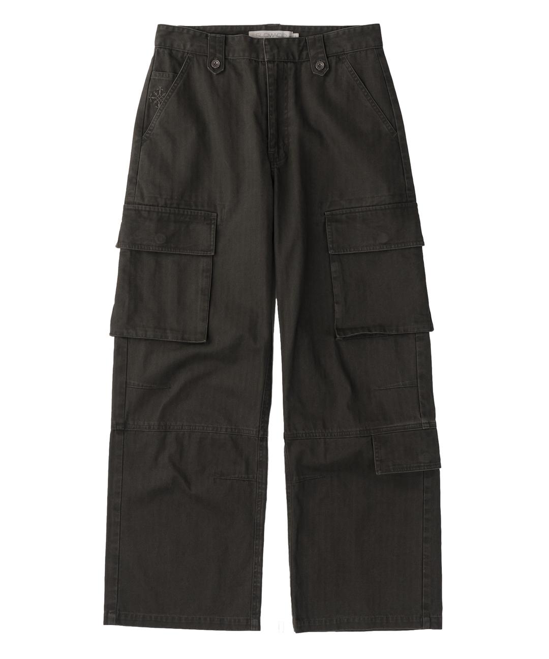 WASHED HERRINGBONE CARGO PANTS [CHARCOAL]