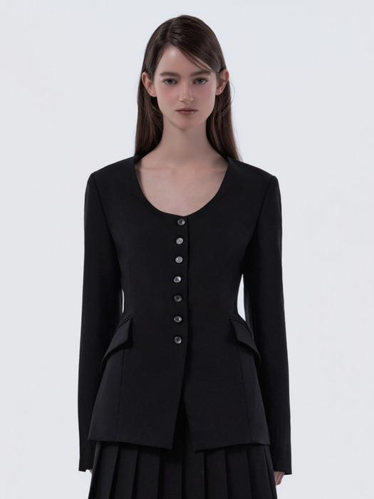 Emma Round Neck Jacket - Black