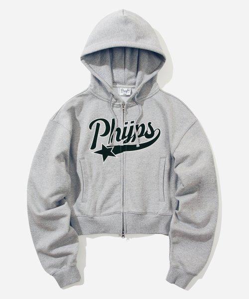 PHYPS® WOMENS CROP STAR TAIL HOODIE ZIP UP GRAY