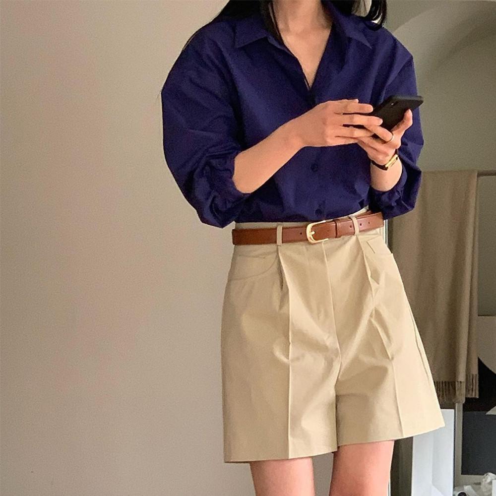 파운더스 타일러 팬츠 여성봄 핀턱 하프 미디 4부 반바지 아이보리 네이비 베이지