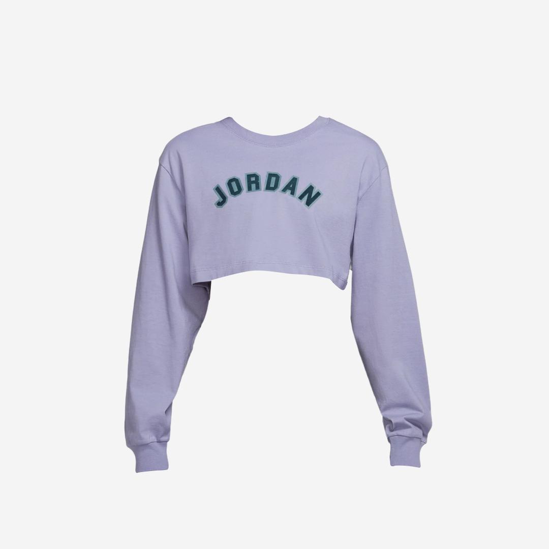 (W) Jordan Super-Crop Long Sleeve Graphic T-Shirt Sky J Light Purple - Asia