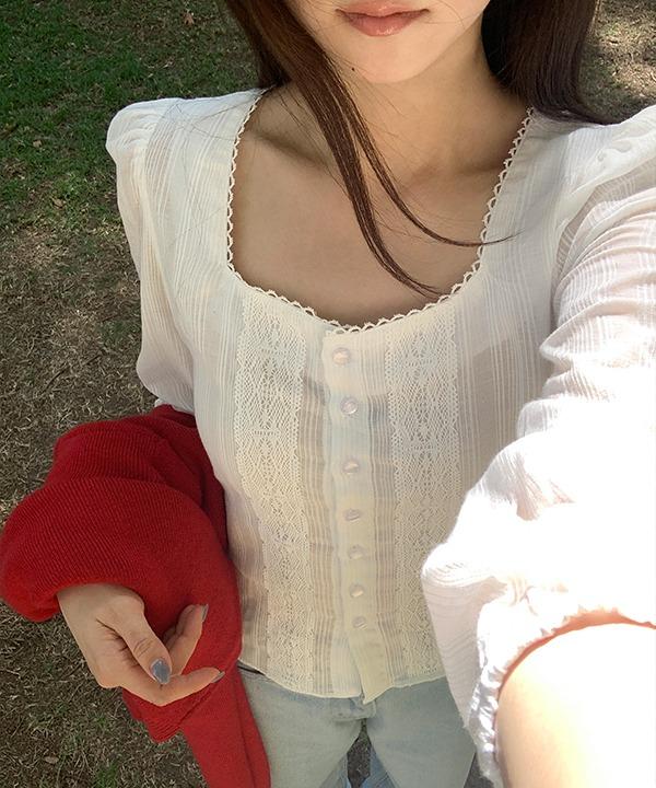 리얼코코 [스퀘어넥/하객룩/봄신상/시스루/made]블릿 레이스 블라우스