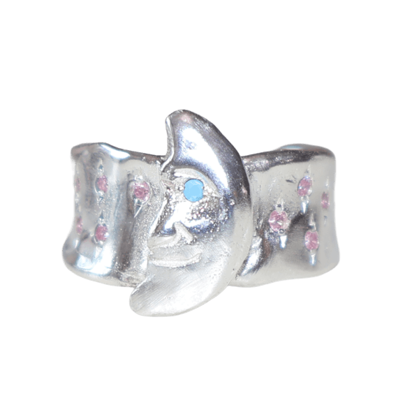 SILVER MOON RING (PINK)