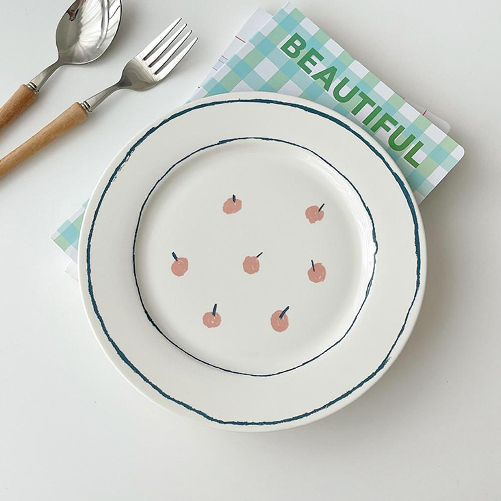 [모모피너츠] 손으로 그린 체리 접시 디저트 브런치 플레이트 플레이팅 홈카페 체리그릇