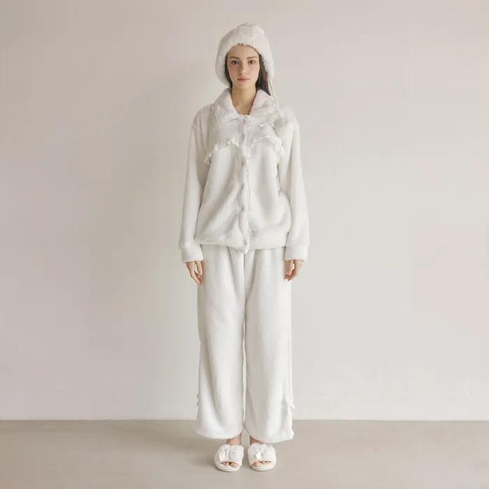 여성 마야 극세사 수면 긴소매 카라넥 투피스 잠옷