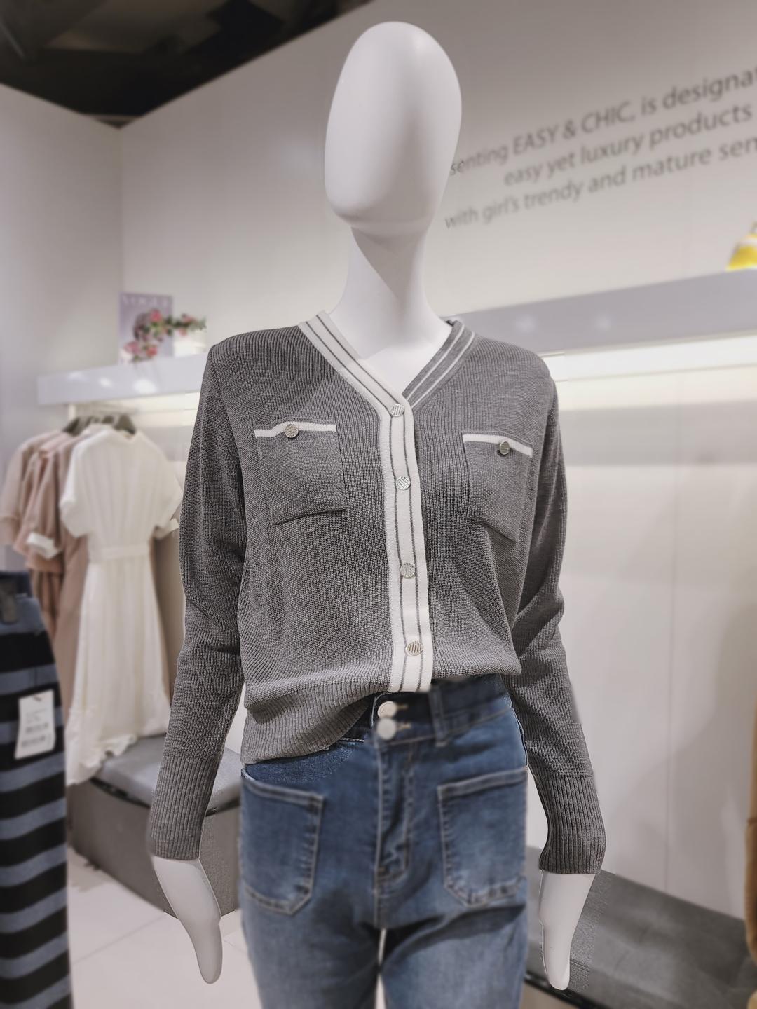 EnC 언발 배색 넥 라인 니트 가디건 01C CK338 01C