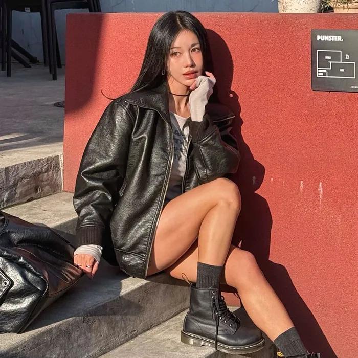 9231 하이넥 워싱 레더 자켓 (BLACK)