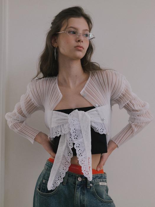 SHEER GLOSSY RIBBED CARDIGAN_WHITE