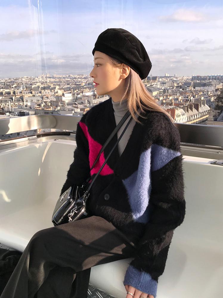 BRUSH COLORY CARDIGAN (black / ivory)