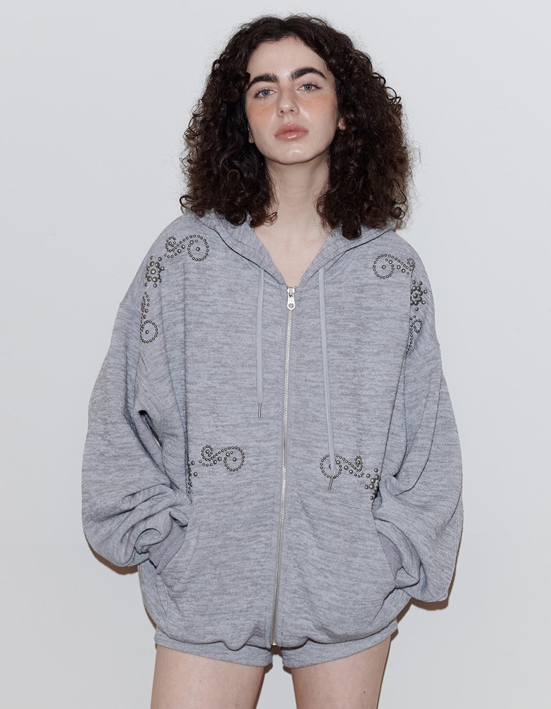 ORNAMENT STUDDED HOODIE_ONZI_EDITION, GRAY