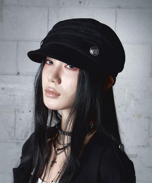 Draped Button Knit Cap (BLACK)