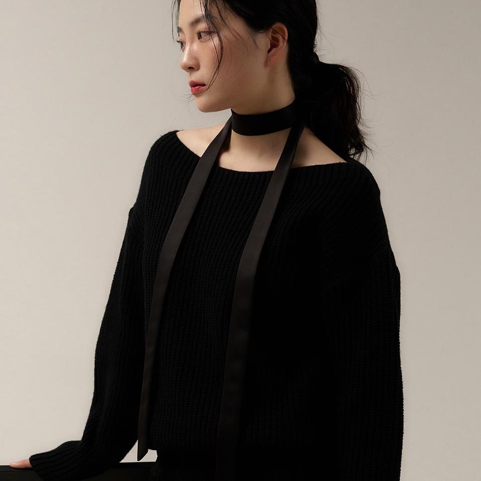 long satin scarf - black