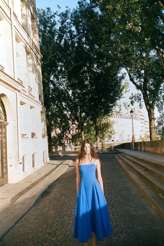 언밸런스 포플린 미디 원피스