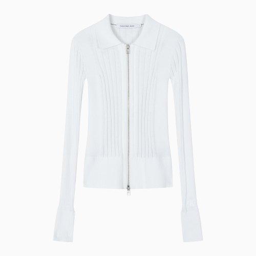 여 화이트 폴로 넥 집 가디건 J223331 YAF