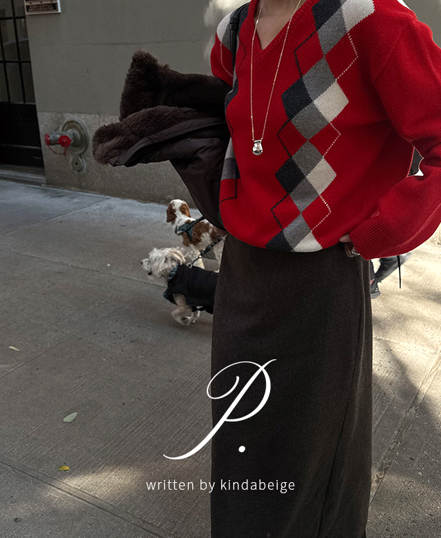 킨다베이지 [page] 매그놀 야크 아가일 브이넥 니트 (2color) (*파인울)┃오늘출발