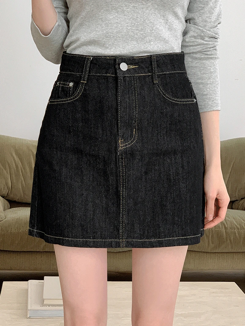 [가을신상🍂] 바셋 베이직 논페이드 데님 미니스커트
