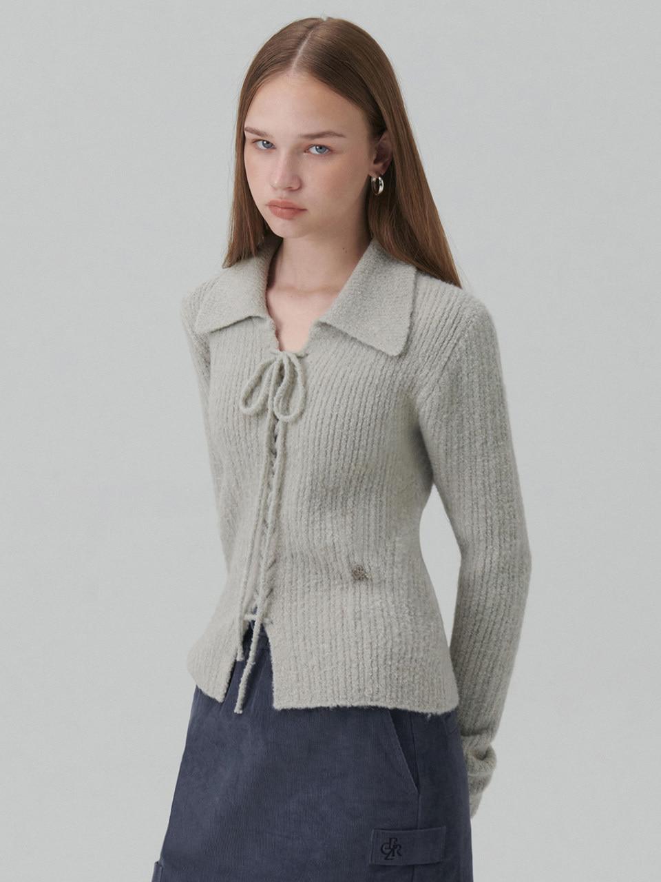 레이스업 카라 니트_GREY