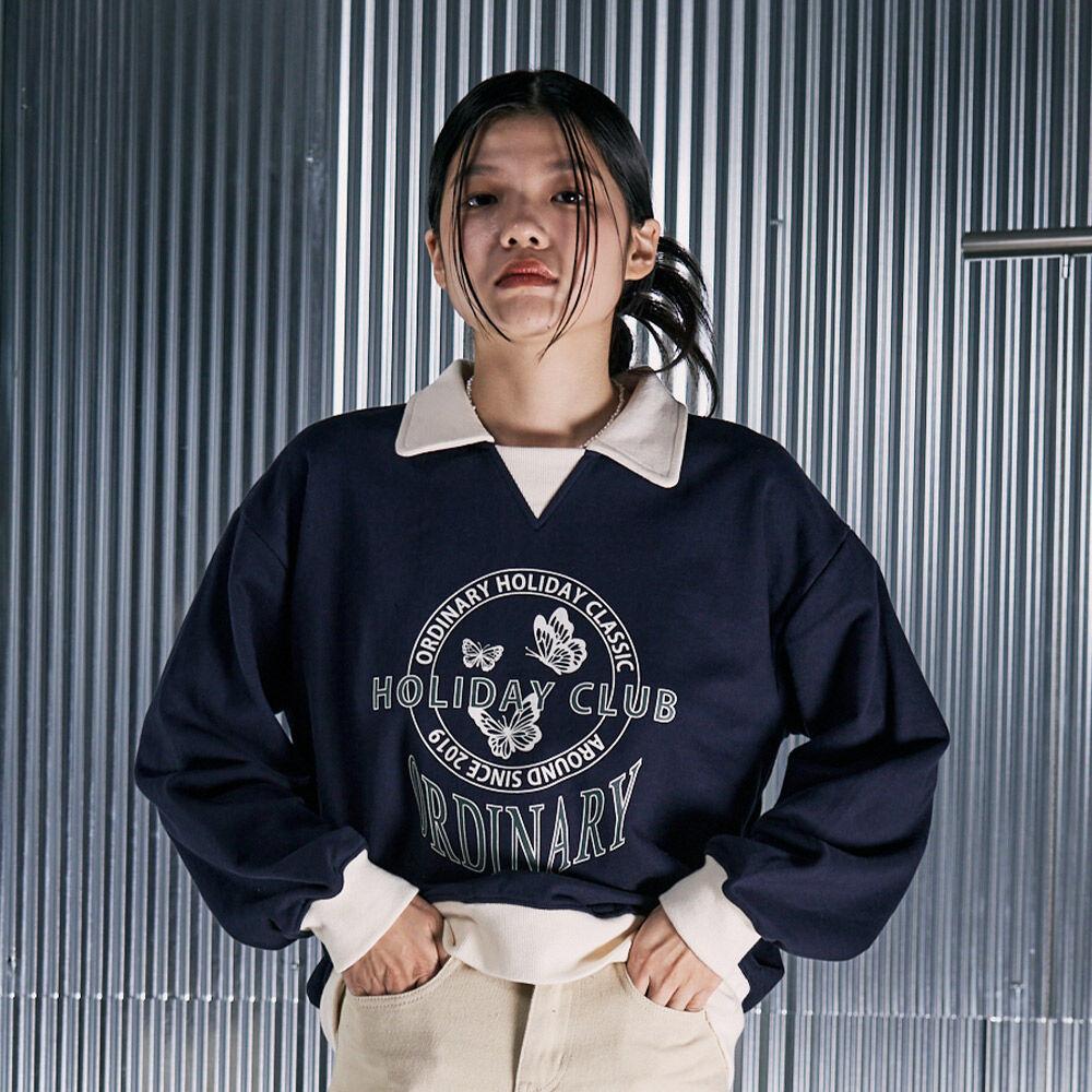 카라 배색 맨투맨 [NAVY]