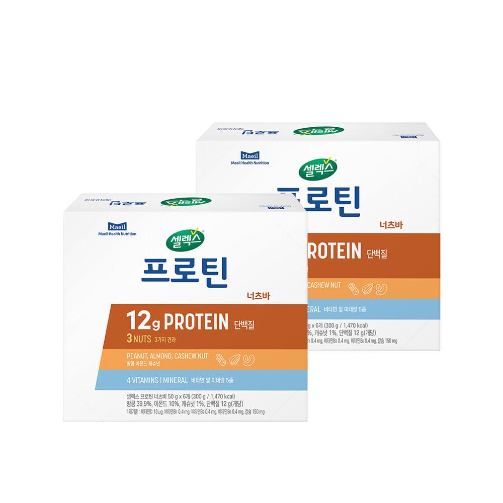 [정기구독] 셀렉스 프로틴 너츠바 에너지 단백질바 2박스 [50g x 총 12개]