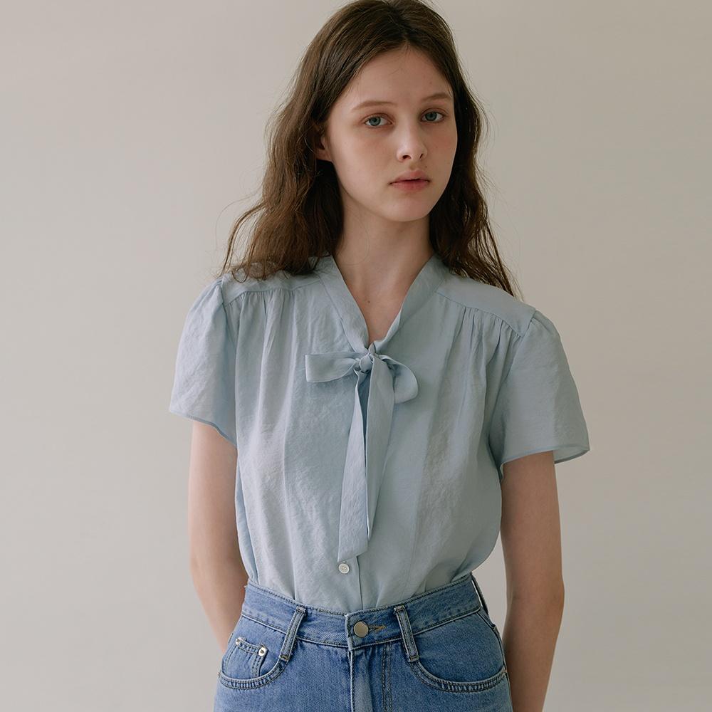 Plain Tie Blouse - Sky blue