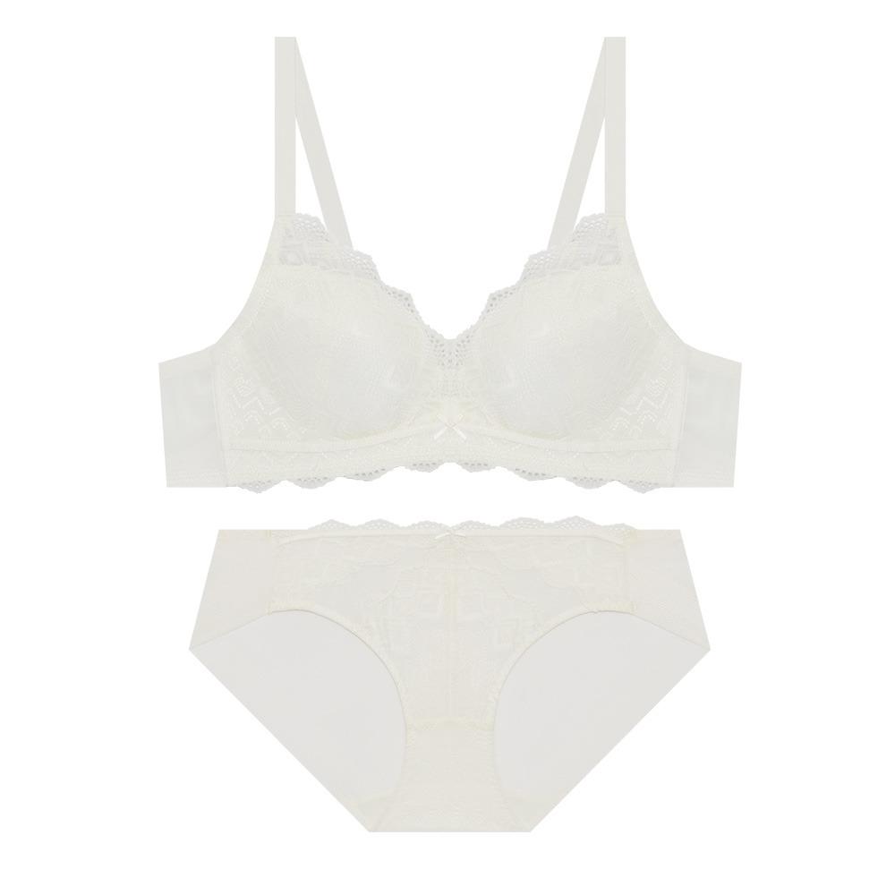 걸리 더블 볼륨 노와이어 브라 팬티 세트 - 크림